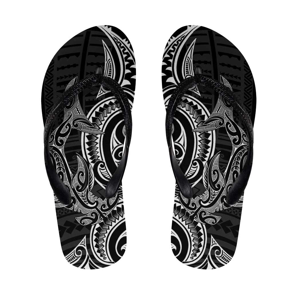 New Zealand Hammerhead Shark Flip Flops Maori Haehae Mangopare Black - Aussie Hoodie