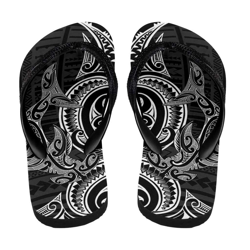 New Zealand Hammerhead Shark Flip Flops Maori Haehae Mangopare Black - Aussie Hoodie