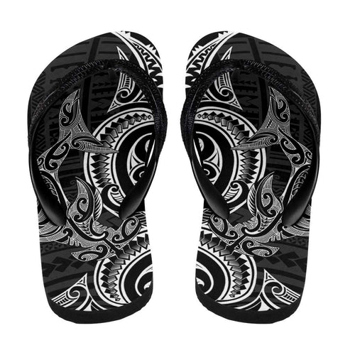New Zealand Hammerhead Shark Flip Flops Maori Haehae Mangopare Black - Aussie Hoodie