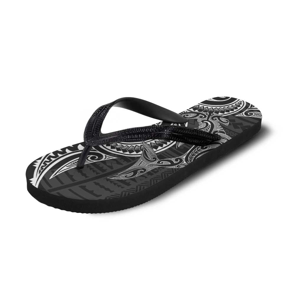 New Zealand Hammerhead Shark Flip Flops Maori Haehae Mangopare Black - Aussie Hoodie