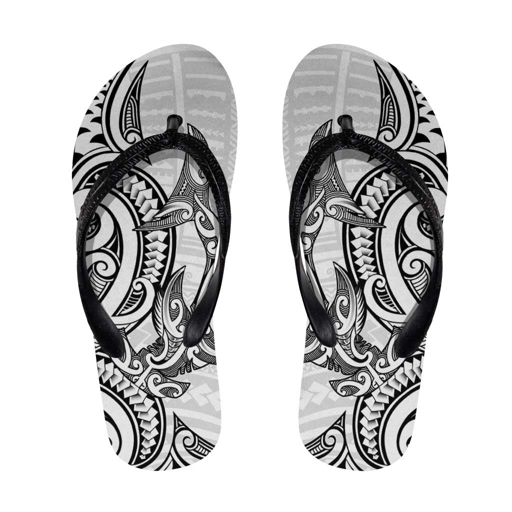 New Zealand Hammerhead Shark Flip Flops Maori Haehae Mangopare White - Aussie Hoodie