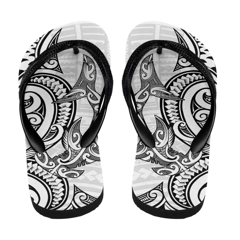 New Zealand Hammerhead Shark Flip Flops Maori Haehae Mangopare White - Aussie Hoodie