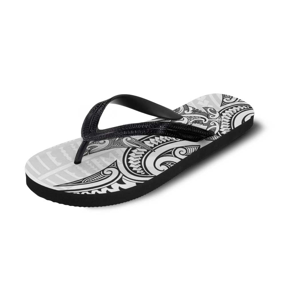 New Zealand Hammerhead Shark Flip Flops Maori Haehae Mangopare White - Aussie Hoodie