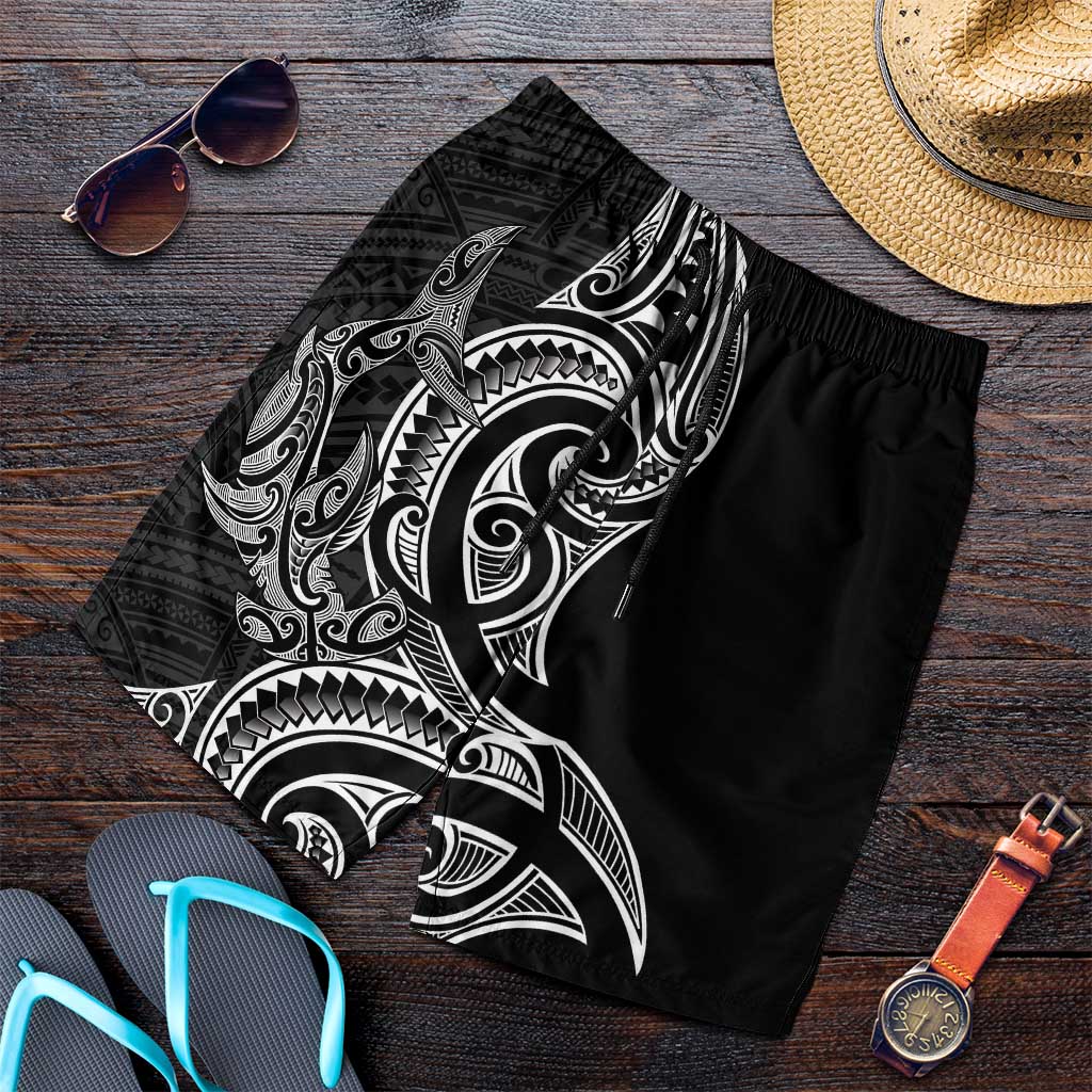 New Zealand Hammerhead Shark Shorts for Men Maori Haehae Mangopare Black - Aussie Hoodie