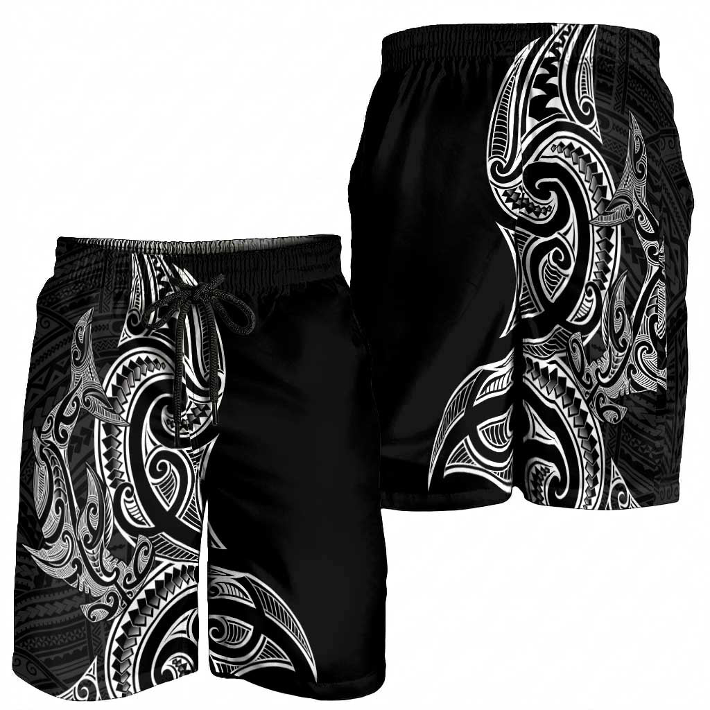 New Zealand Hammerhead Shark Shorts for Men Maori Haehae Mangopare Black - Aussie Hoodie