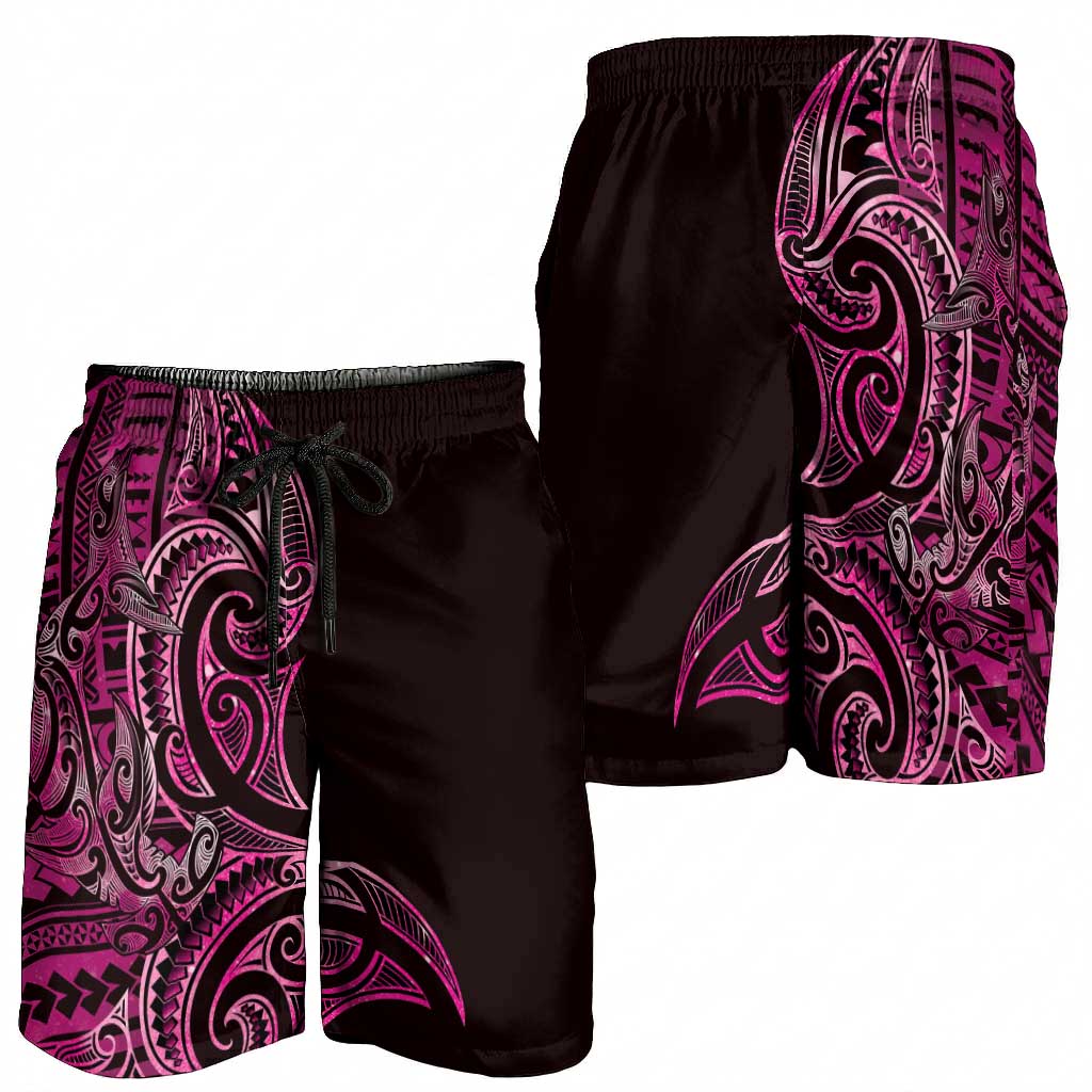 New Zealand Hammerhead Shark Shorts for Men Maori Haehae Mangopare Pink - Aussie Hoodie