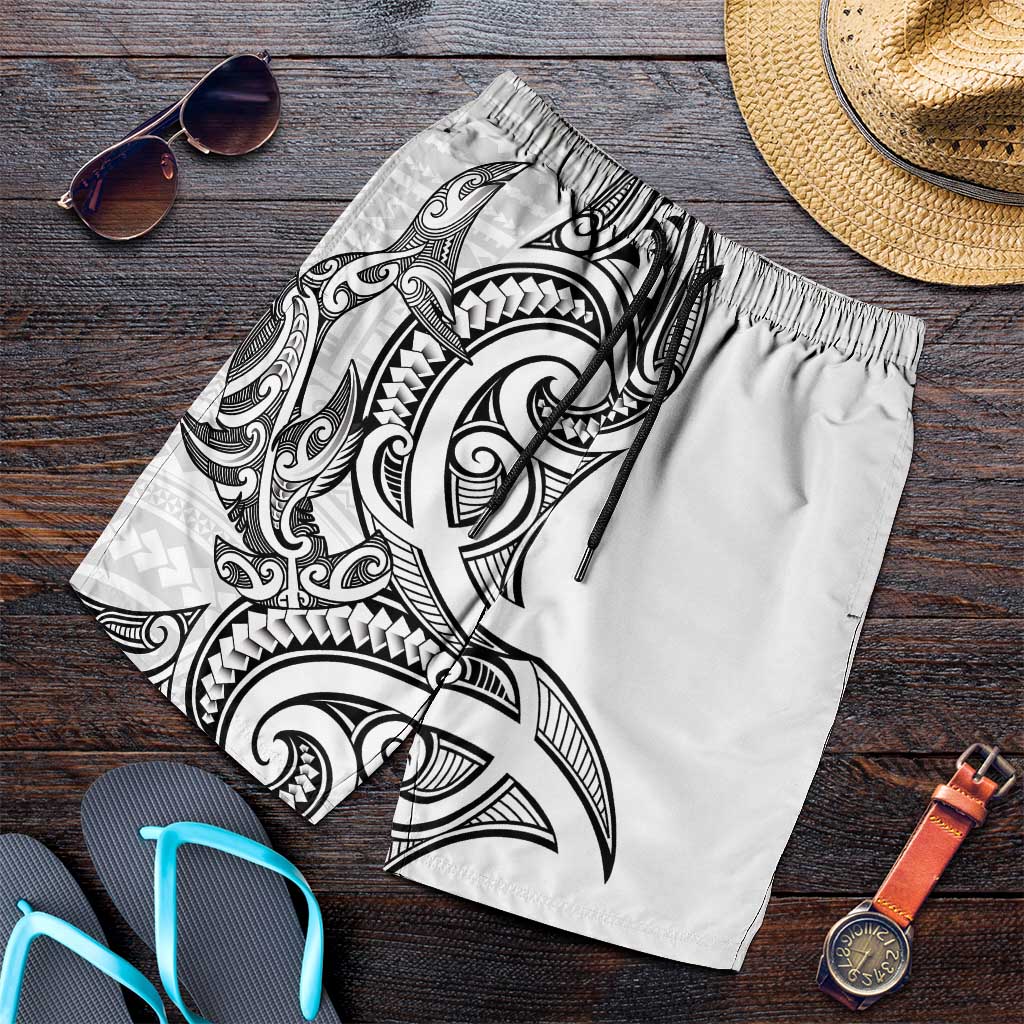 New Zealand Hammerhead Shark Shorts for Men Maori Haehae Mangopare White - Aussie Hoodie