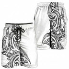 New Zealand Hammerhead Shark Shorts for Men Maori Haehae Mangopare White - Aussie Hoodie