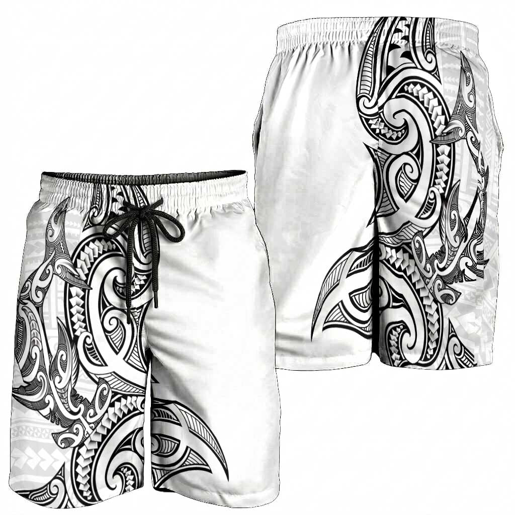 New Zealand Hammerhead Shark Shorts for Men Maori Haehae Mangopare White - Aussie Hoodie