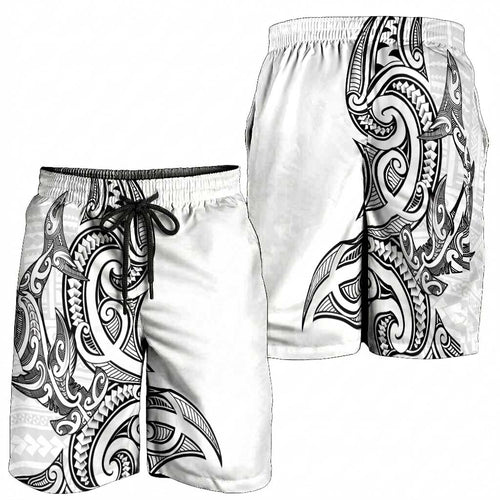 New Zealand Hammerhead Shark Shorts for Men Maori Haehae Mangopare White - Aussie Hoodie
