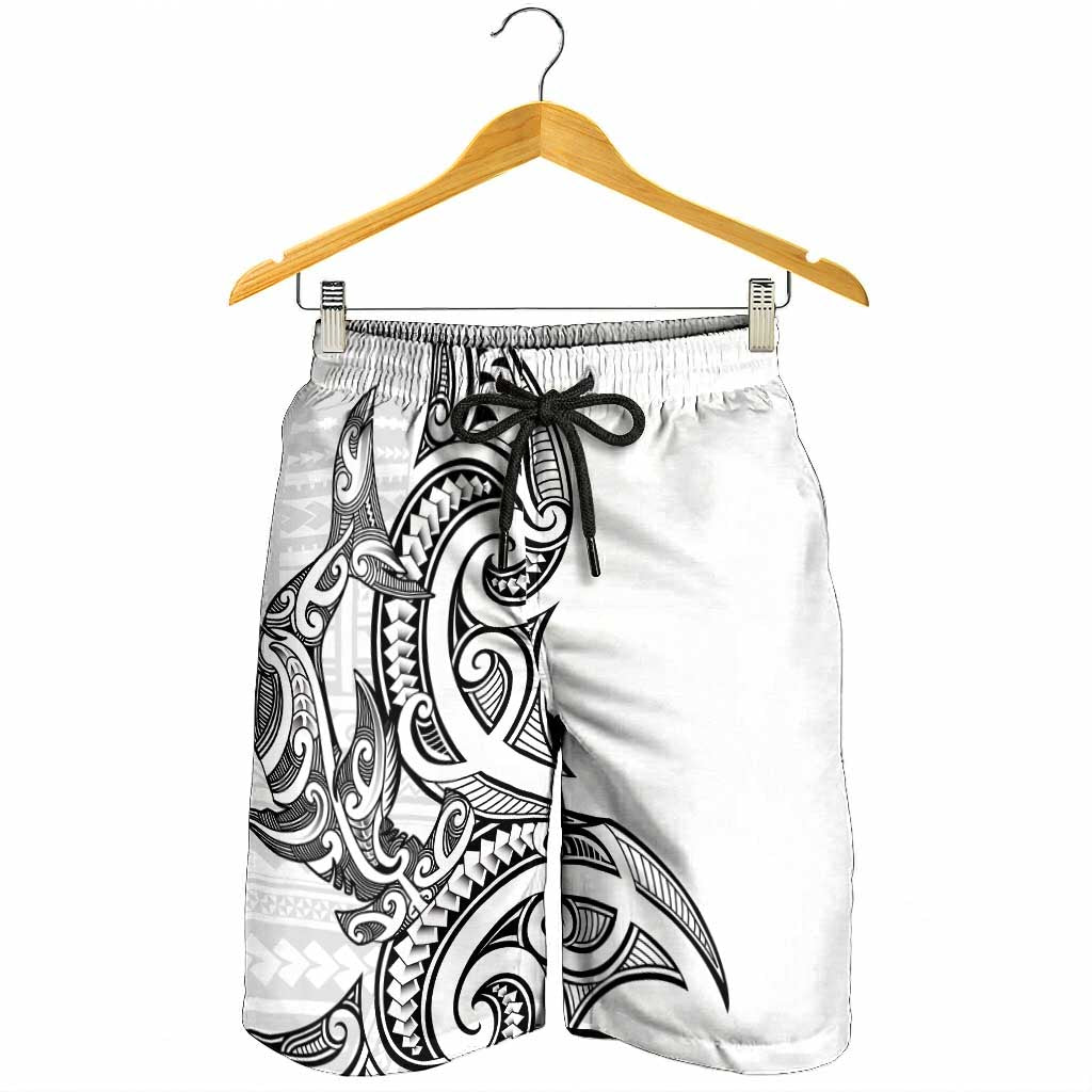 New Zealand Hammerhead Shark Shorts for Men Maori Haehae Mangopare White - Aussie Hoodie