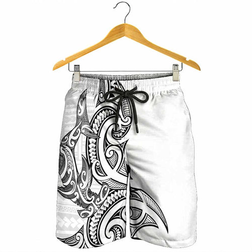 New Zealand Hammerhead Shark Shorts for Men Maori Haehae Mangopare White - Aussie Hoodie