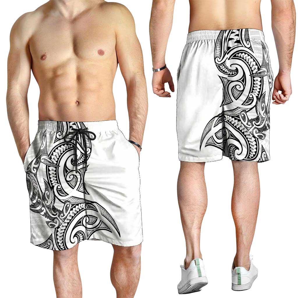 New Zealand Hammerhead Shark Shorts for Men Maori Haehae Mangopare White - Aussie Hoodie