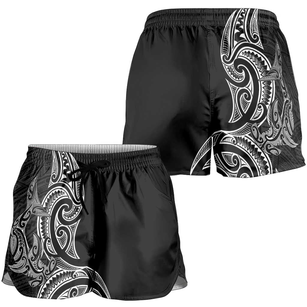 New Zealand Hammerhead Shark Shorts for Women Maori Haehae Mangopare Black - Aussie Hoodie