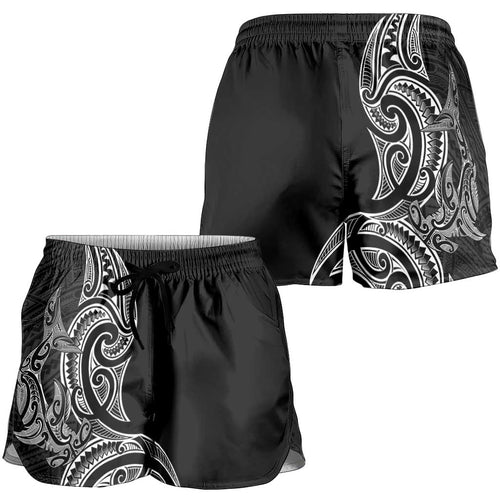 New Zealand Hammerhead Shark Shorts for Women Maori Haehae Mangopare Black - Aussie Hoodie