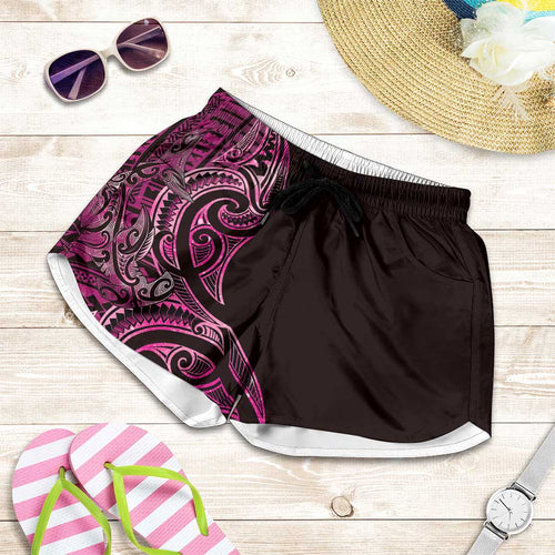 New Zealand Hammerhead Shark Shorts for Women Maori Haehae Mangopare Pink - Aussie Hoodie