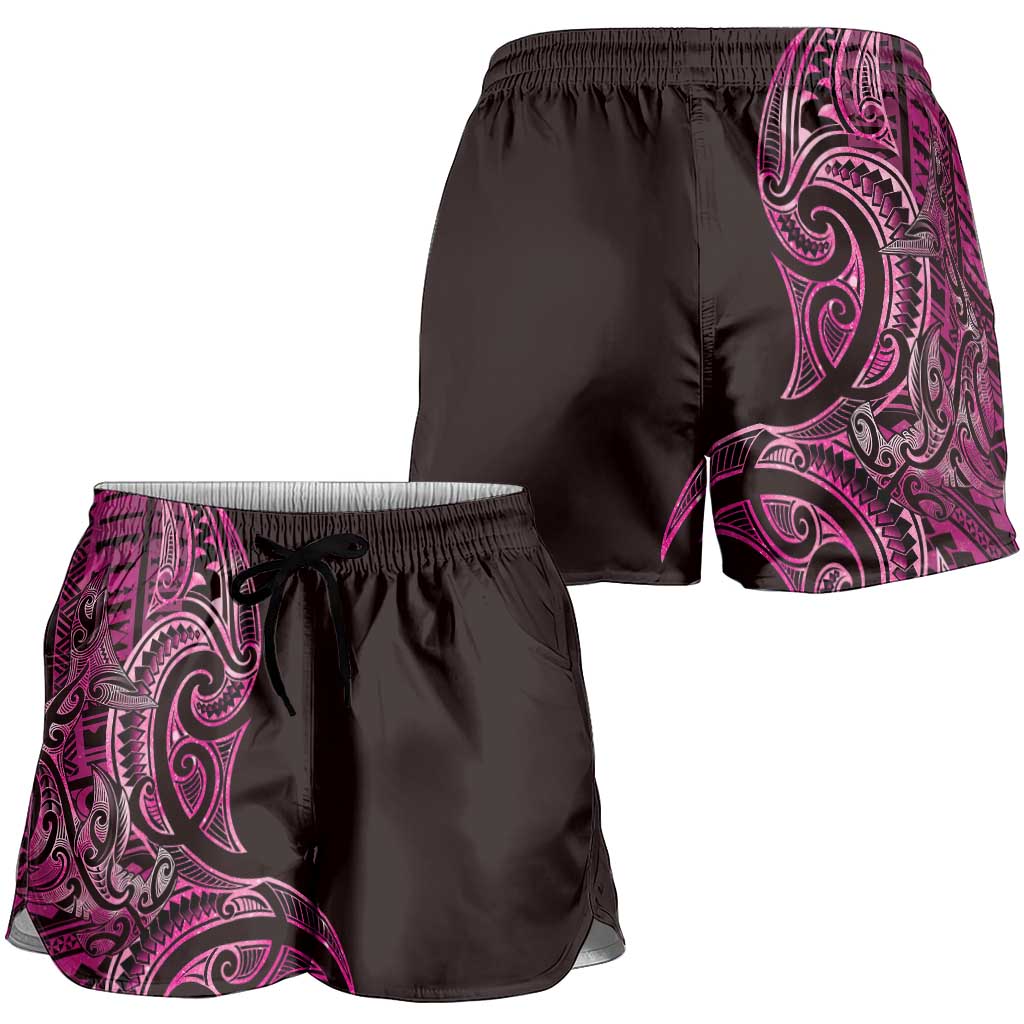 New Zealand Hammerhead Shark Shorts for Women Maori Haehae Mangopare Pink - Aussie Hoodie