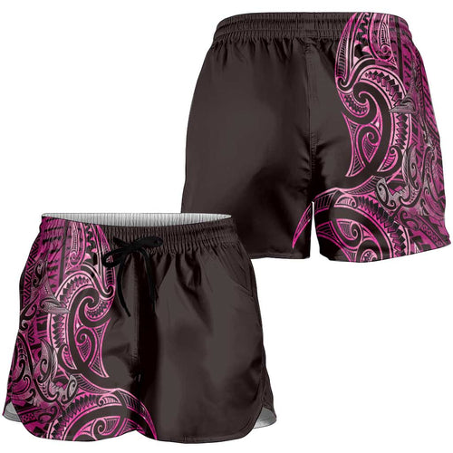 New Zealand Hammerhead Shark Shorts for Women Maori Haehae Mangopare Pink - Aussie Hoodie