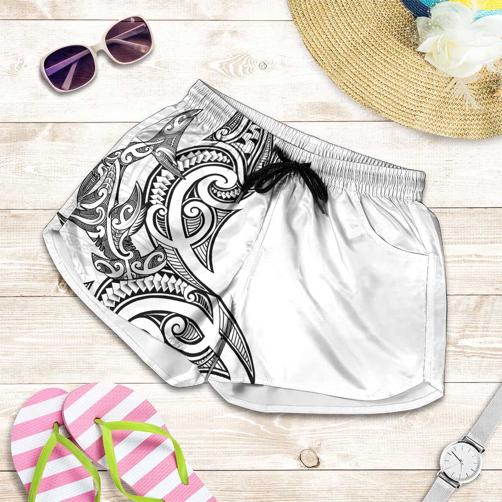 New Zealand Hammerhead Shark Shorts for Women Maori Haehae Mangopare White - Aussie Hoodie
