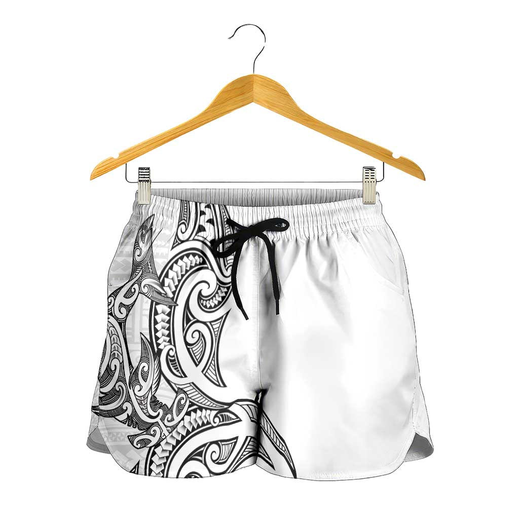 New Zealand Hammerhead Shark Shorts for Women Maori Haehae Mangopare White - Aussie Hoodie
