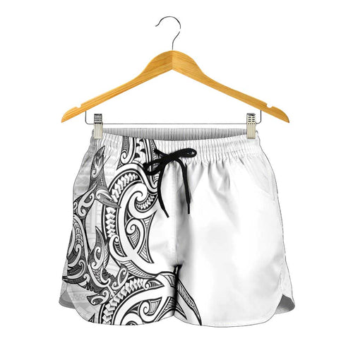 New Zealand Hammerhead Shark Shorts for Women Maori Haehae Mangopare White - Aussie Hoodie