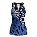 New Zealand Hollow Tank Top Aotearoa Kowhaiwhai Mix Taniko Art - Blue - Aussie Hoodie