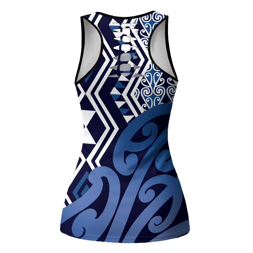 New Zealand Hollow Tank Top Aotearoa Kowhaiwhai Mix Taniko Art - Blue - Aussie Hoodie
