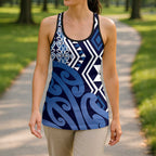 New Zealand Hollow Tank Top Aotearoa Kowhaiwhai Mix Taniko Art - Blue - Aussie Hoodie