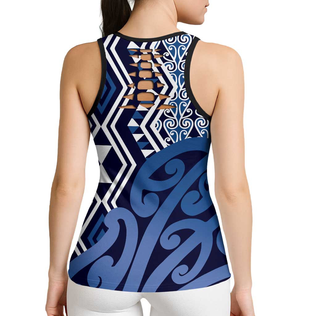 New Zealand Hollow Tank Top Aotearoa Kowhaiwhai Mix Taniko Art - Blue - Aussie Hoodie