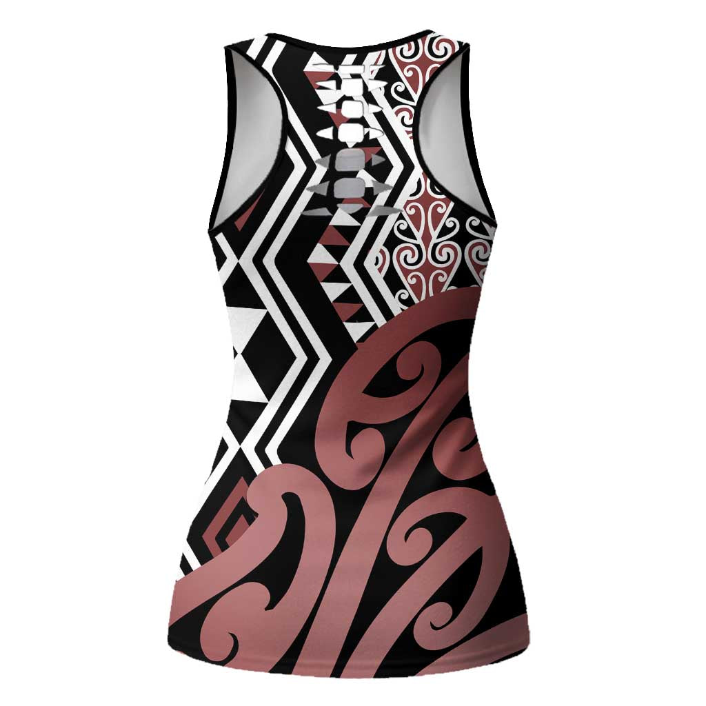 New Zealand Hollow Tank Top Aotearoa Kowhaiwhai Mix Taniko Art - Brown - Aussie Hoodie