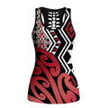 New Zealand Hollow Tank Top Aotearoa Kowhaiwhai Mix Taniko Art - Red - Aussie Hoodie