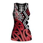 New Zealand Hollow Tank Top Aotearoa Kowhaiwhai Mix Taniko Art - Red - Aussie Hoodie