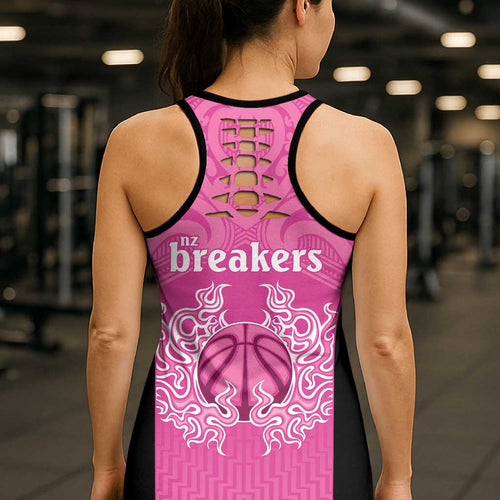 New Zealand Hollow Tank Top Fire Basketball Maori Tribal Pink - Aussie Hoodie