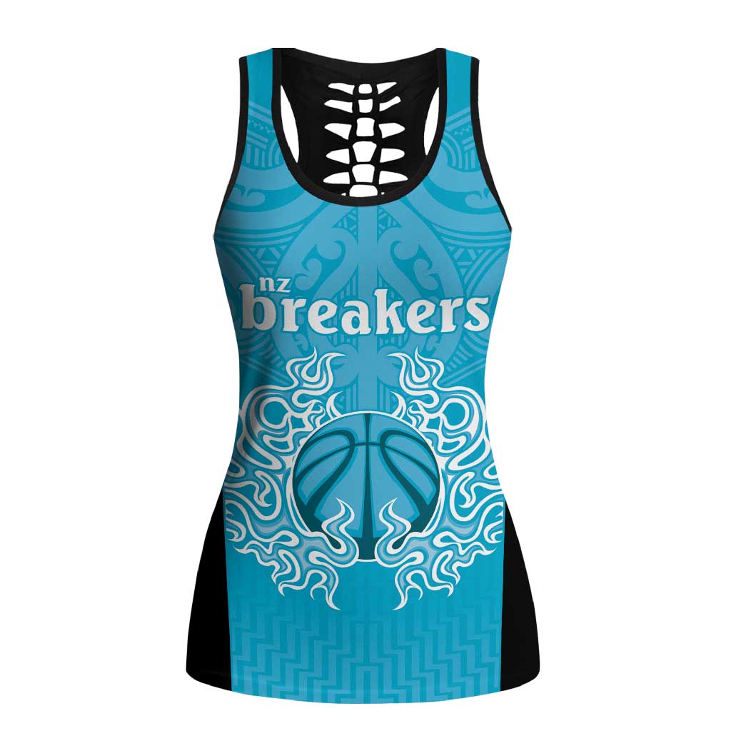 New Zealand Hollow Tank Top Fire Basketball Maori Tribal Sky Blue - Aussie Hoodie