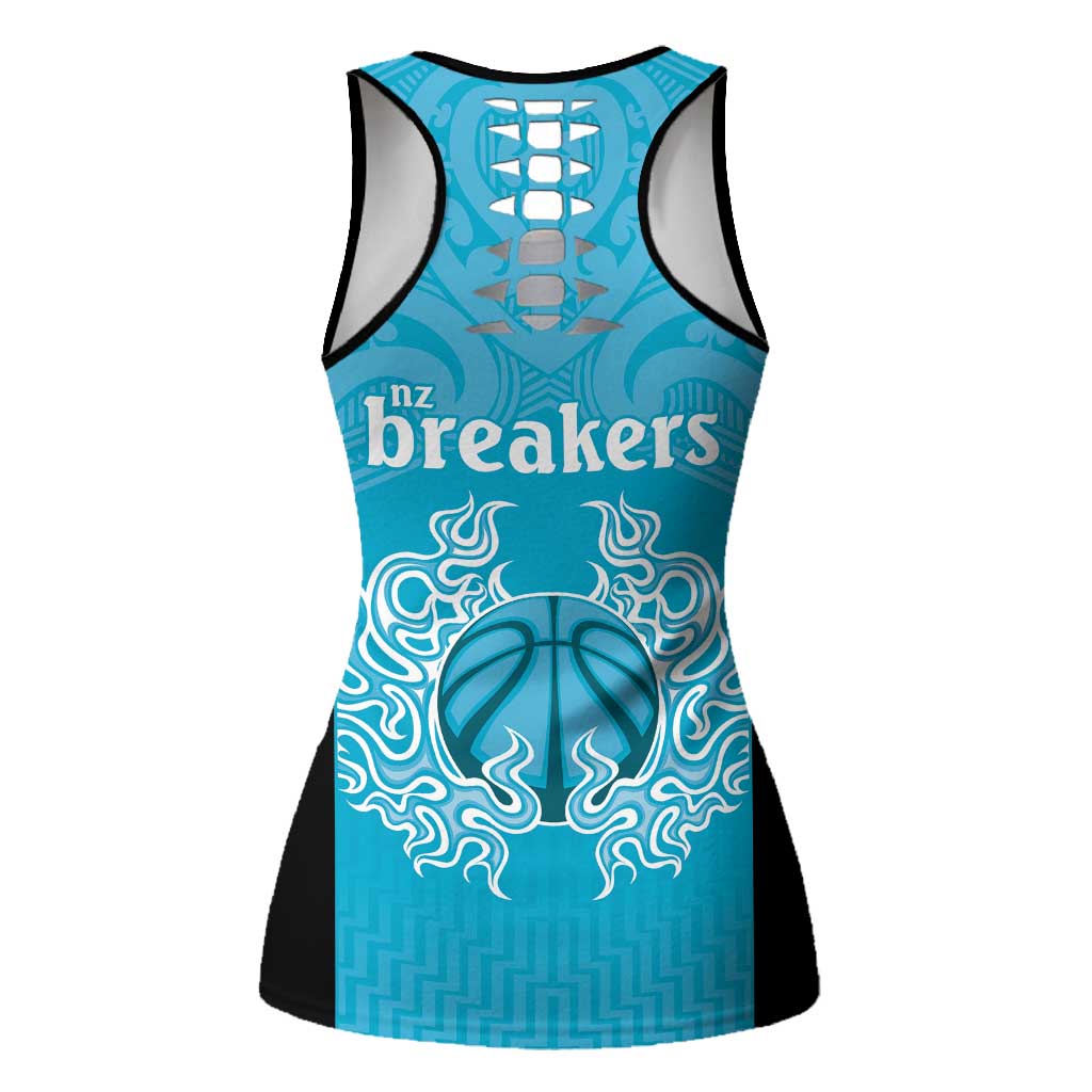 New Zealand Hollow Tank Top Fire Basketball Maori Tribal Sky Blue - Aussie Hoodie