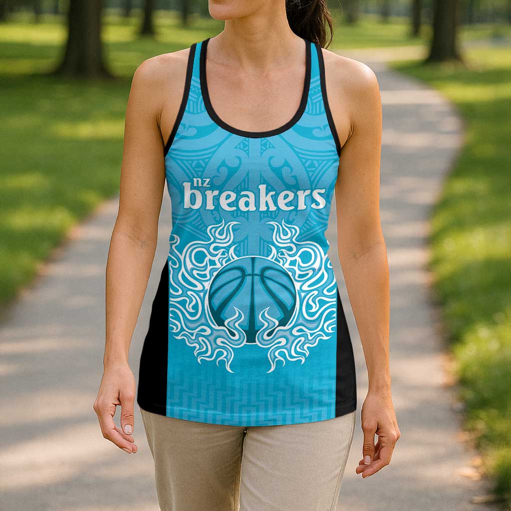 New Zealand Hollow Tank Top Fire Basketball Maori Tribal Sky Blue - Aussie Hoodie