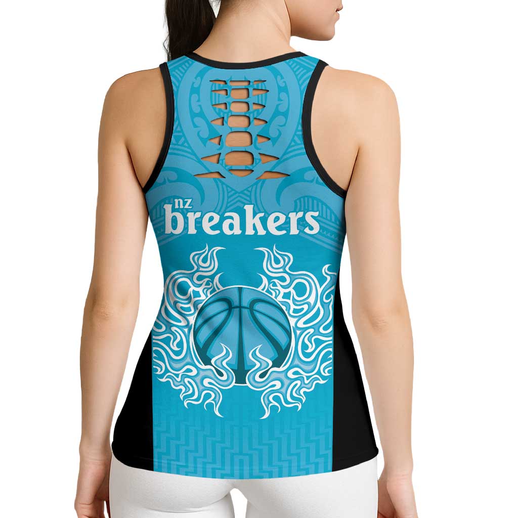 New Zealand Hollow Tank Top Fire Basketball Maori Tribal Sky Blue - Aussie Hoodie