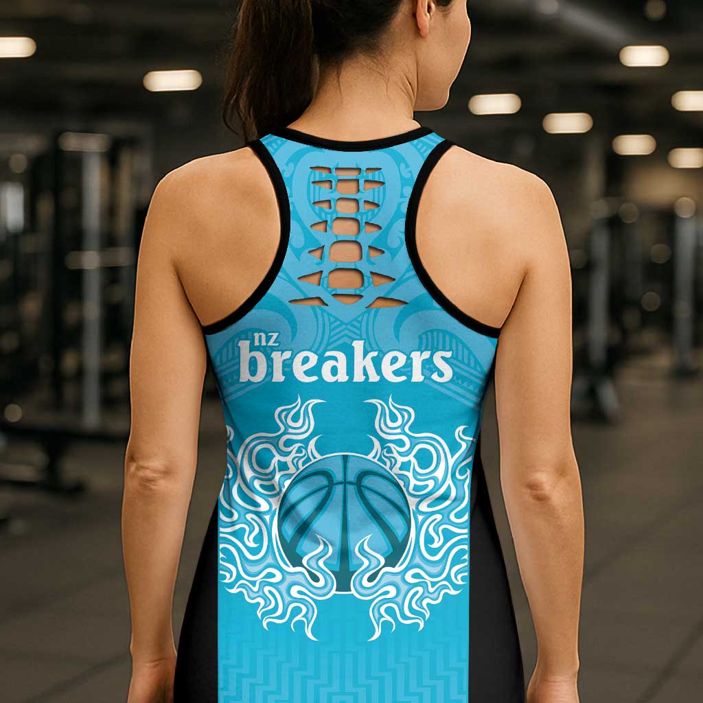 New Zealand Hollow Tank Top Fire Basketball Maori Tribal Sky Blue - Aussie Hoodie