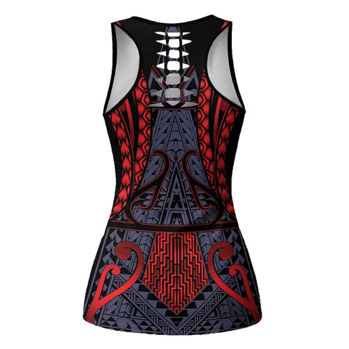 New Zealand Hollow Tank Top Maori Kiwiana Pattern Tukutuku Motif