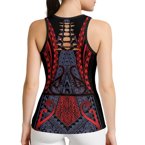 New Zealand Hollow Tank Top Maori Kiwiana Pattern Tukutuku Motif