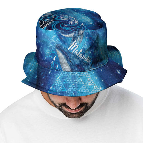 New Zealand Humpback Whale Matariki Bucket Hat Maori New Year Taniko Niho Taniwha