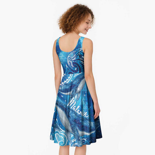 New Zealand Humpback Whale Matariki Midi Dress Maori New Year Taniko Niho Taniwha