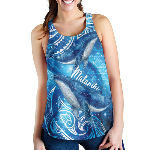 New Zealand Humpback Whale Matariki Women Racerback Tank Maori New Year Taniko Niho Taniwha