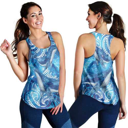 New Zealand Humpback Whale Matariki Women Racerback Tank Maori New Year Taniko Niho Taniwha