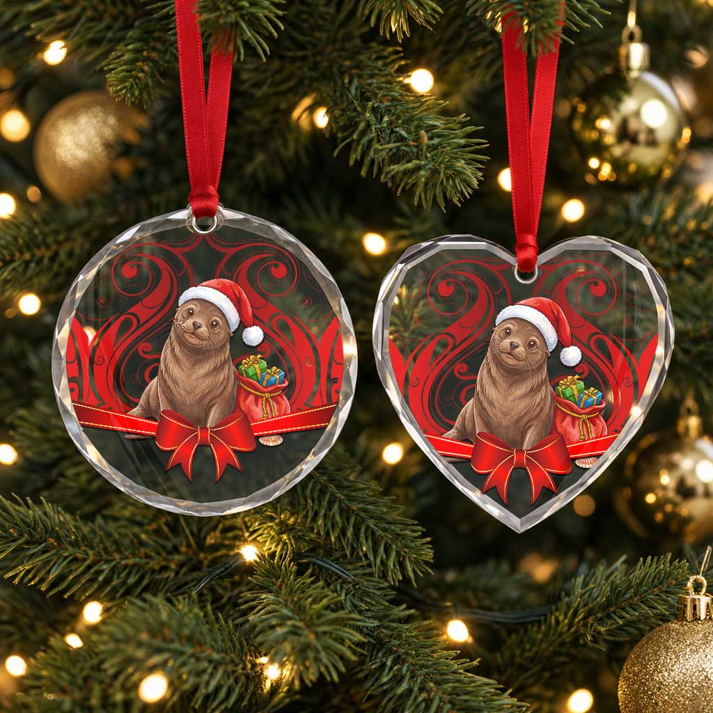 New Zealand Kekeno Seal Christmas Glass Ornament