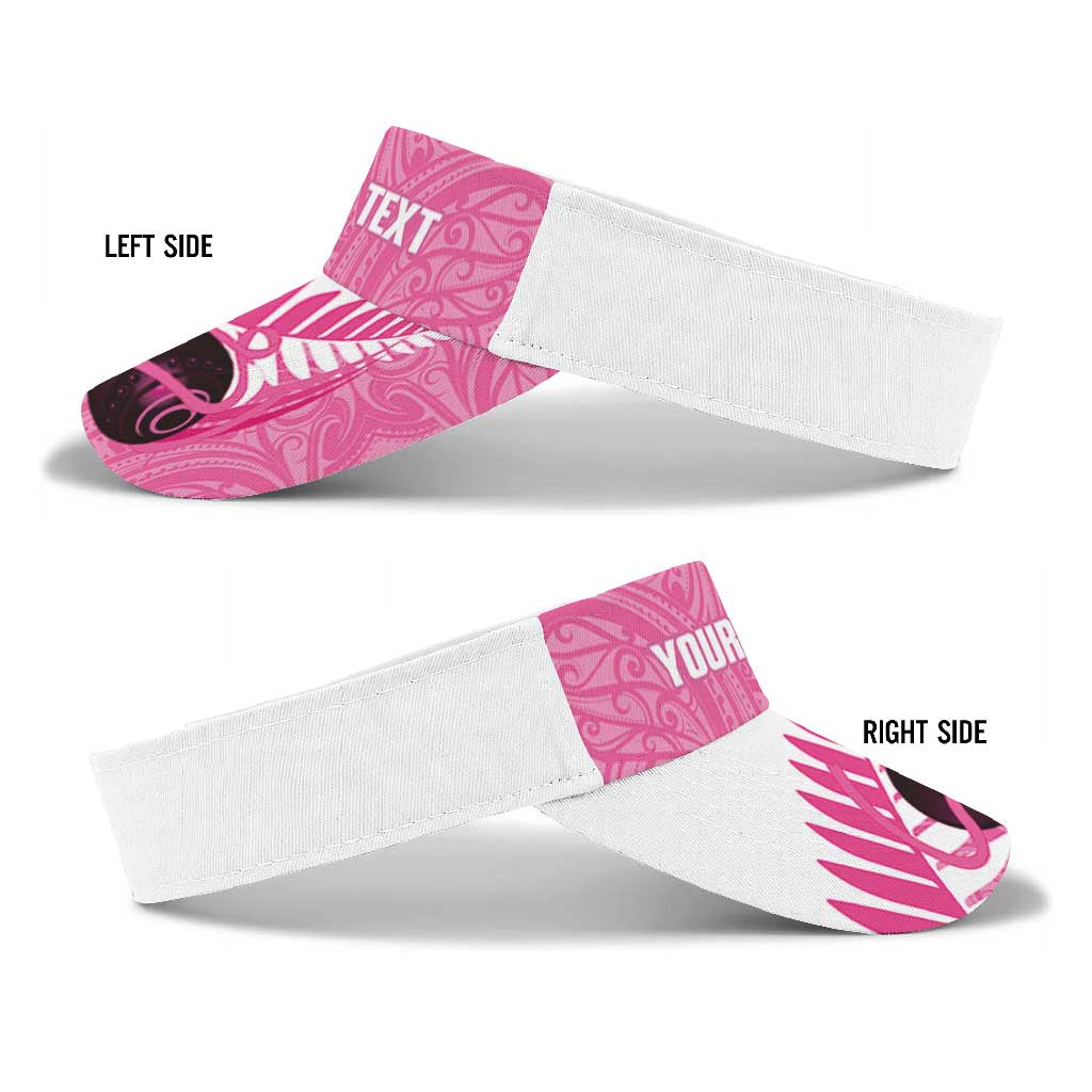 New Zealand Lawn Bowls Breast Cancer Personalised Sun Visor Cap Aotearoa Maori Silver Fern Pink Ribbon