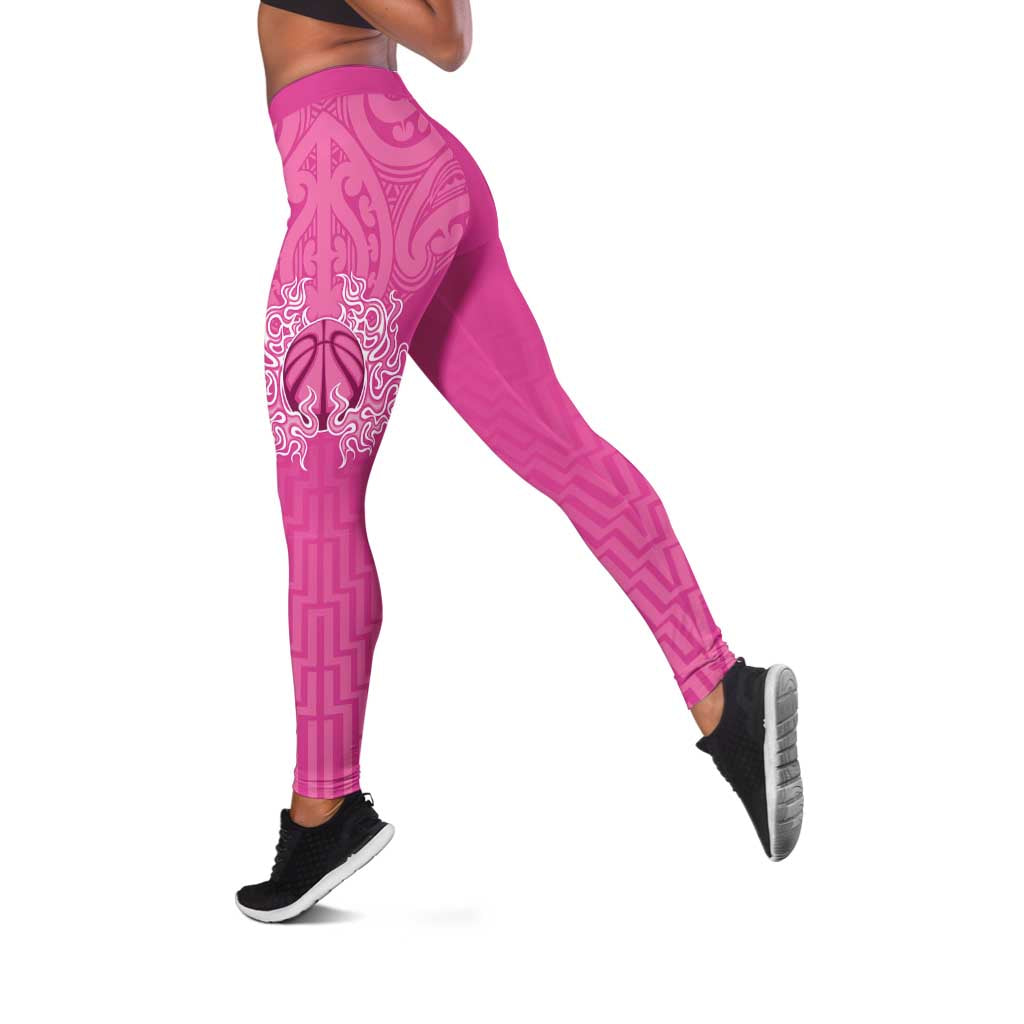 New Zealand Leggings Fire Basketball Maori Tribal Pink - Aussie Hoodie