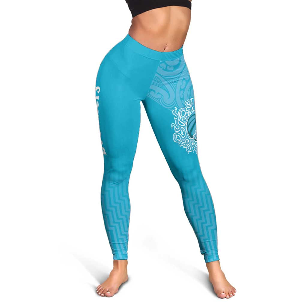 New Zealand Leggings Fire Basketball Maori Tribal Sky Blue - Aussie Hoodie