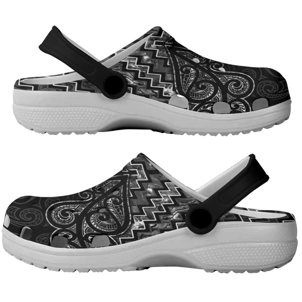 New Zealand Maori Clogs Shoes Poutama Manaia Black Paua Shell - Aussie Hoodie