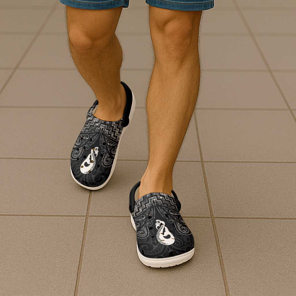 New Zealand Maori Clogs Shoes Poutama Manaia Black Paua Shell - Aussie Hoodie